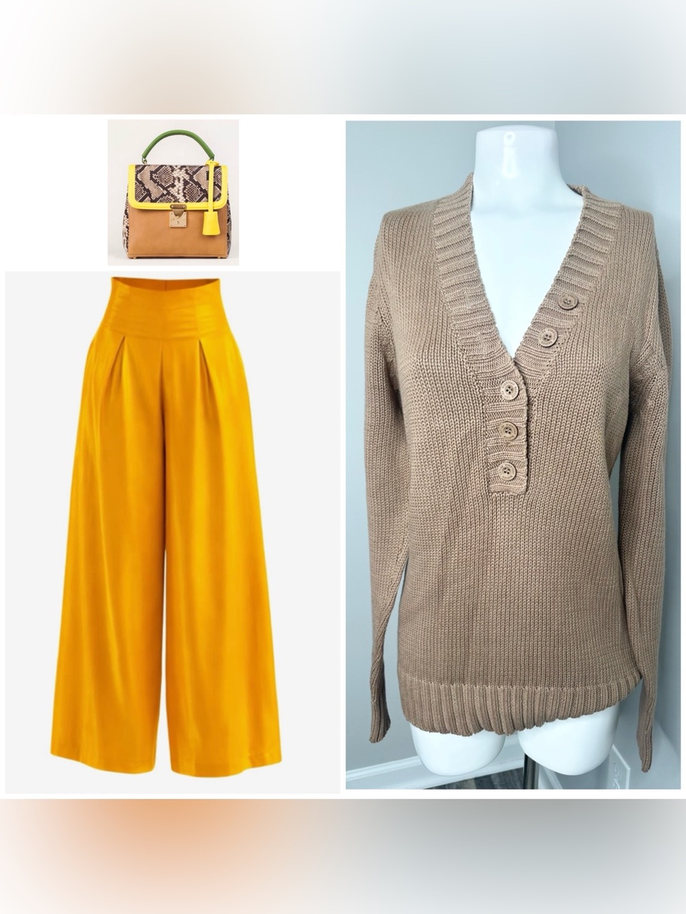 ellos Taupe Button-Trim Sweater -8/10